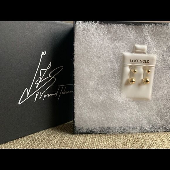 Double ball two hole earring 14k solid gold - Picture 4 of 12